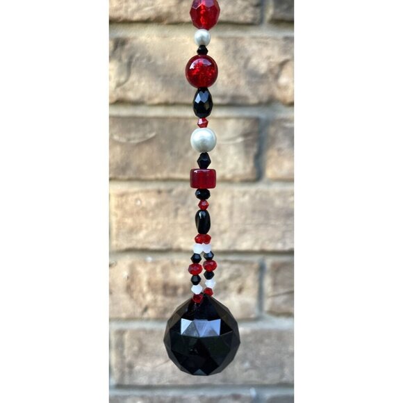 Beaded Snowman Suncatcher Red White Black Crystal Prism Hanging Patio Decor - Picture 3 of 8